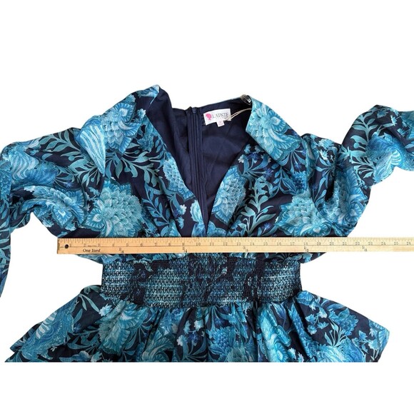 L'Atiste by Amy Layered Ruffle Tiered Dress Blue Floral Women's 1X Sheer Sleeves - Picture 7 of 16